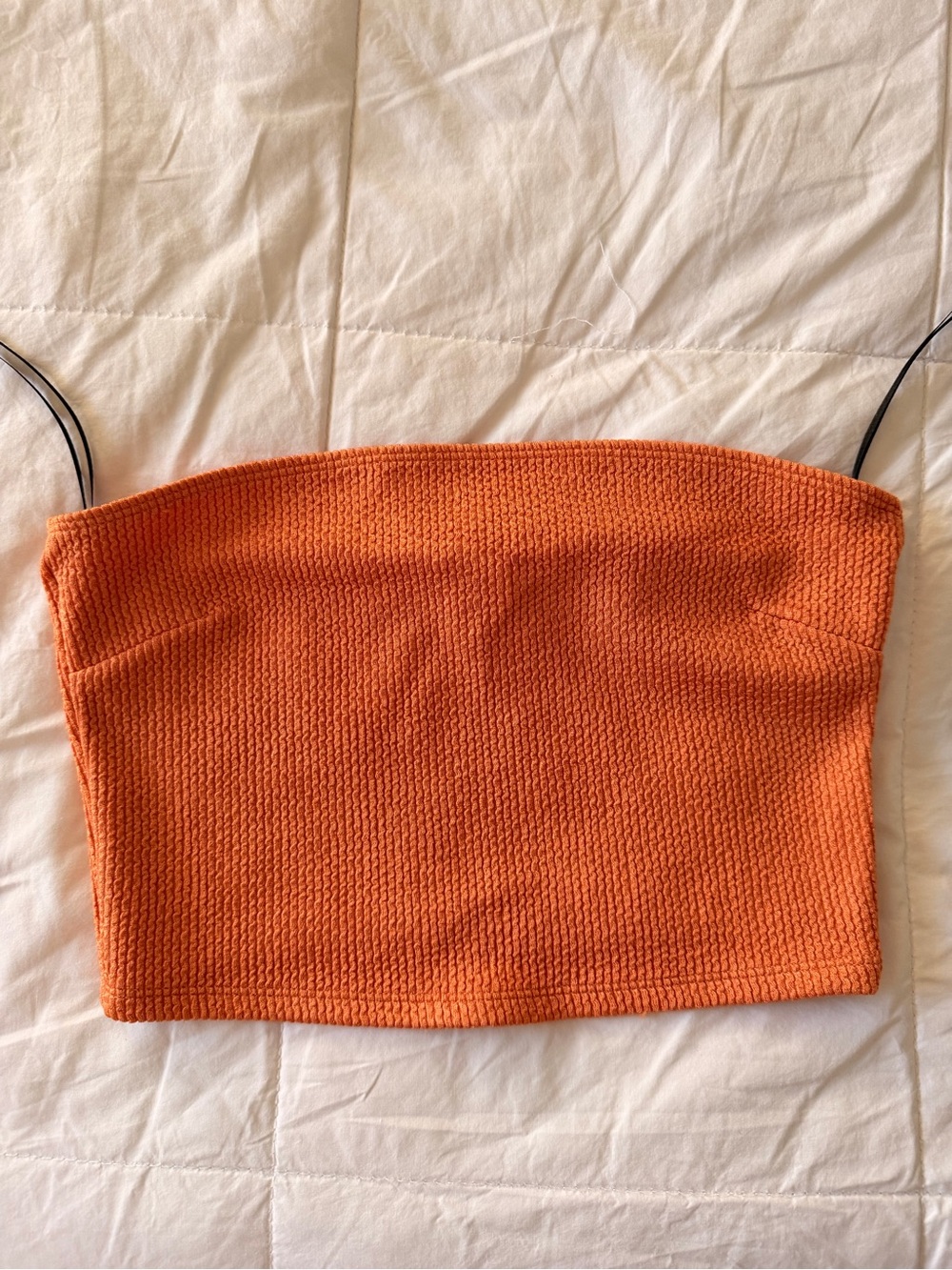 H&M Orange Ribbed Strapless Crop Top